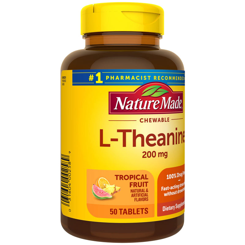 [Australia] - Nature Made Chewable L Theanine 200mg, L-Theanine Supplement for Stress Relief, 50 Chewable Tablets, 50 Day Supply 50 Count (Pack of 1) 