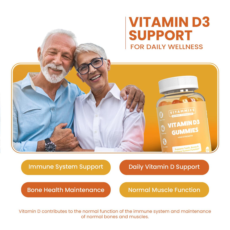 Vitammies Vegan Vitamin D3 Gummies 4000 IU | High Strength Vitamin D Chewable Gummy | 4 Month Supply | Vegetarian | Gluten-Free | Non-GMO | 120 Count | Lemon Flavour | Vitamin D Gummies for Adults Vitamin D3 Gummies 4000IU
