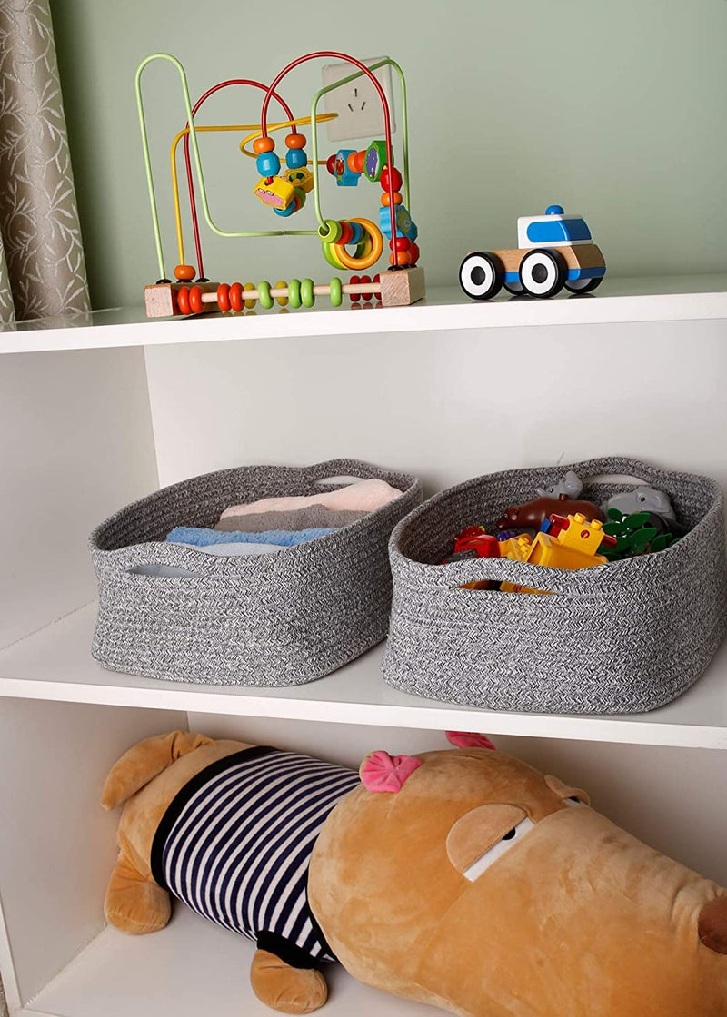 [Australia] - Woven Cotton Rope Storage Basket, Cube Changing Table Organizer for Closet Towels, Baby Nursery Bin, Small Dog Cat Toy Box, Gift Baskets empty (14.5"x 11"x 5") grey 