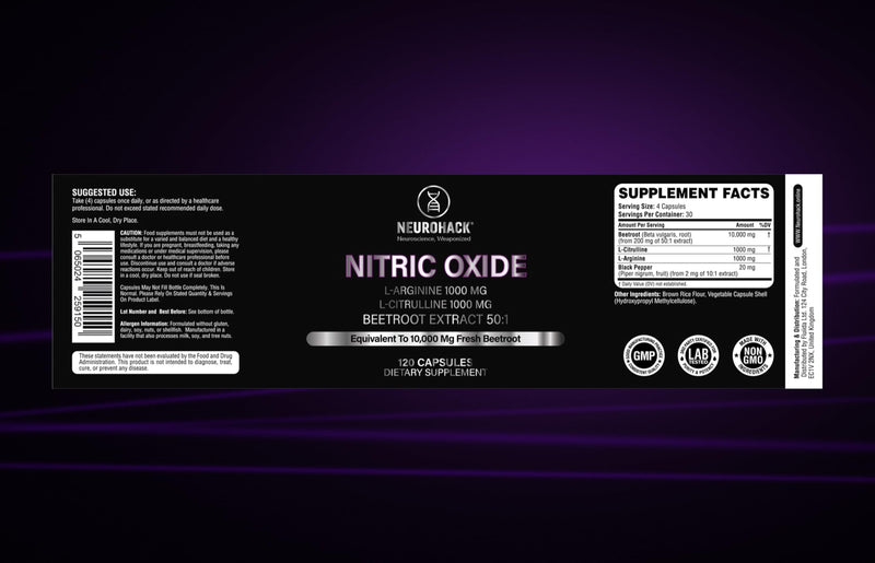 Nitric Oxide Capsules – Beetroot Extract 50:1 (10,000mg Equivalent), L-Citrulline 1000mg & L-Arginine 1000mg – Blood Flow, Circulation, Pump, Endurance, Libido & Vitality Support