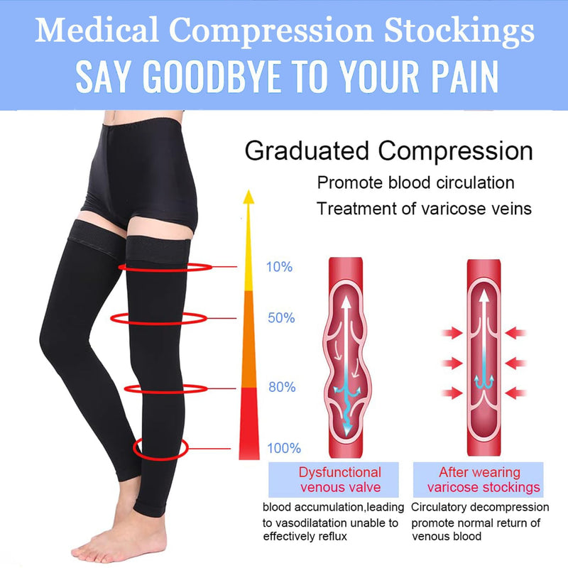 [Australia] - Thigh High Medical Compression Stockings For Women & Men,Firm Support Hose 20-30 mmHg,Treatment Varicose Veins Swelling Footless Black XX-Large 