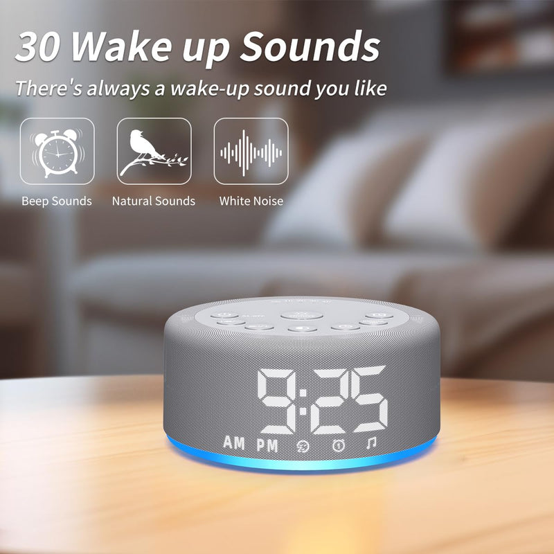 [Australia] - 【3 in 1】Sound Machine Alarm Clock Night Light White Noise Machine with 27 Sleeping Sounds for baby Kids Adults 32 Level Volume Auto Off Timer Memory Function Digital Clock with 30 Wake Up Sounds Gray 