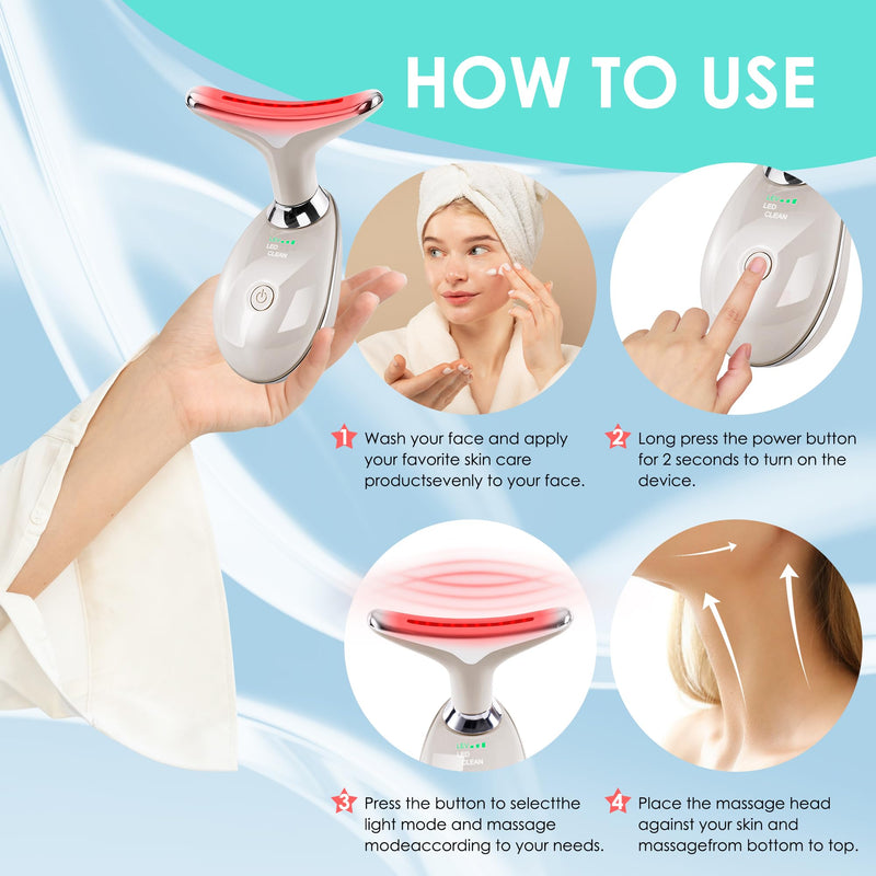 Facial Massager Red-Light-Therapy-for-Face and Neck, Face 𝖲 culpting Wand with 7 Color (Champagne) Champagne