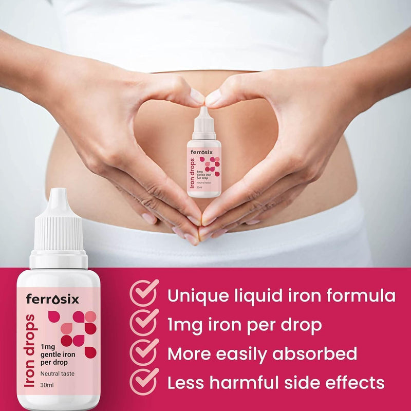Iron Drops - Gentle, High Strength Liquid Supplement - Iron Deficiency & Anaemia Support - Integrated Dropper Cap - Ferrous Bisglycinate + Vitamin C - Vegan - 30 ml