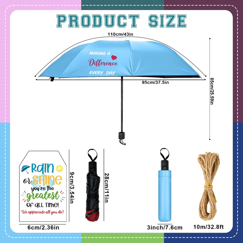 12 Pcs Employee Appreciation Umbrella Gifts for Women Men | Novelty Windproof Folding Umbrellas Thank You Card Hemp Rope Thank You Gifts for Coworker Office Staff Team Group Teacher