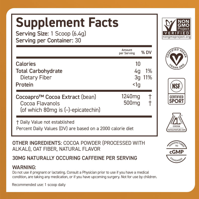 [Australia] - CocoaVia Cardio Health Cocoa Powder, 30 Servings, 500mg Cocoa Flavanols, Support Heart Health, Boost Nitric Oxide, Improve Circulation, Energy, Preworkout, Vegan, Dark Chocolate Cacao 6.8 Ounce (Pack of 1) 