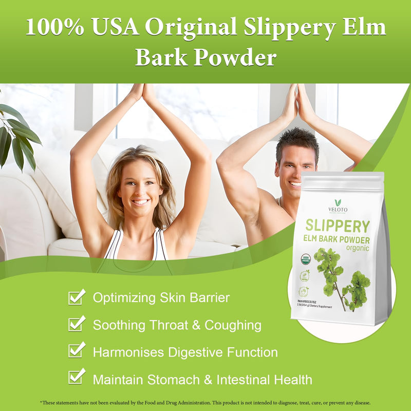 Slippery Elm Bark & Slippery Elm Powder Organic 454g, 100% Pure Inner Bark, Natural Herbal Supplement, Soothes Throat, Cough & Digestive Health, Supports IBS, Acid Reflux, Vegan, Gluten Free, Non-GMO 454 g (Pack of 1)