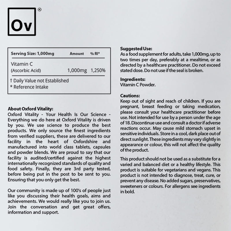 OV Oxford Vitality | Vitamin C Powder | Immune System Health Antioxidant Energy (365g) 365 g (Pack of 1)