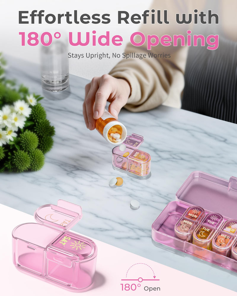 [Australia] - ùêèùê¢ùê•ùê• ùêéùê´ùê†ùêöùêßùê¢ùê≥ùêûùê´, Am & Pm Pill Organizer 7 Days, Weekly Pill Organinzer 2 Times a Day, Pill Box 7 Day, Medicine Pill Organizer for Travel, Vitamins, Fish Oils, Supplements Pink Purple 