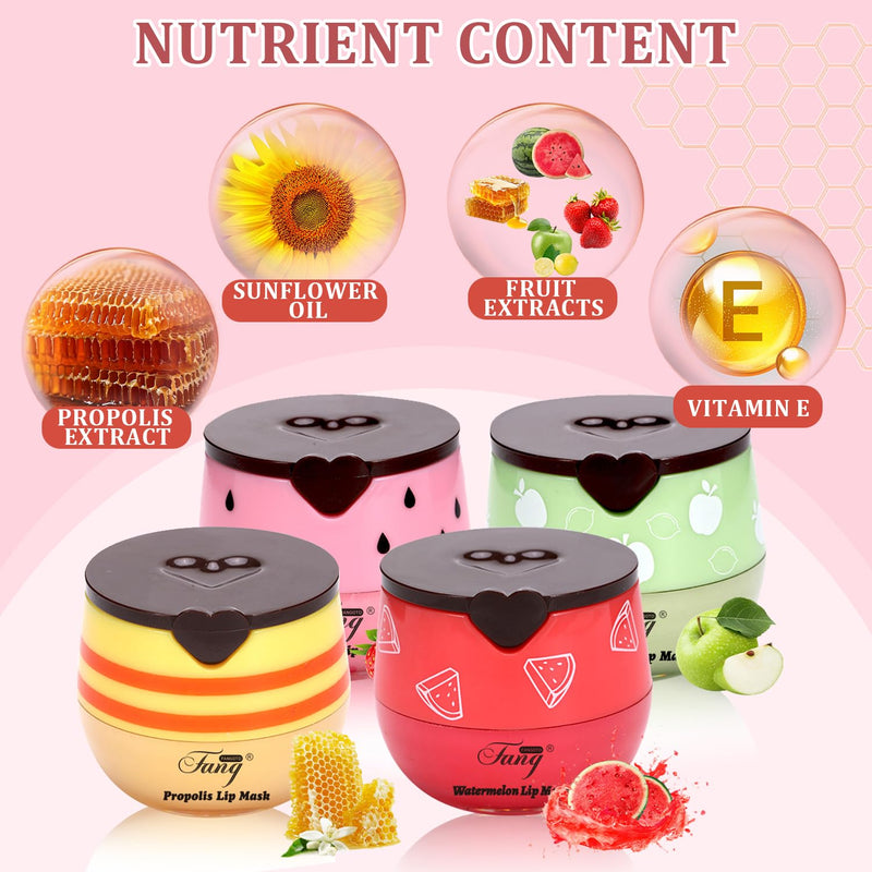 4 PCS Honey Pot Bee Lip Balm (Strawberry, Watermelon, Apple,honey), Moisturizes & Prevents Cracked Chapped LipsPropolis & Vitamin E Infused Overnight Honey Lip Mask,Gift Lip Balm Honey+Strawberry+Watermelon+Apple