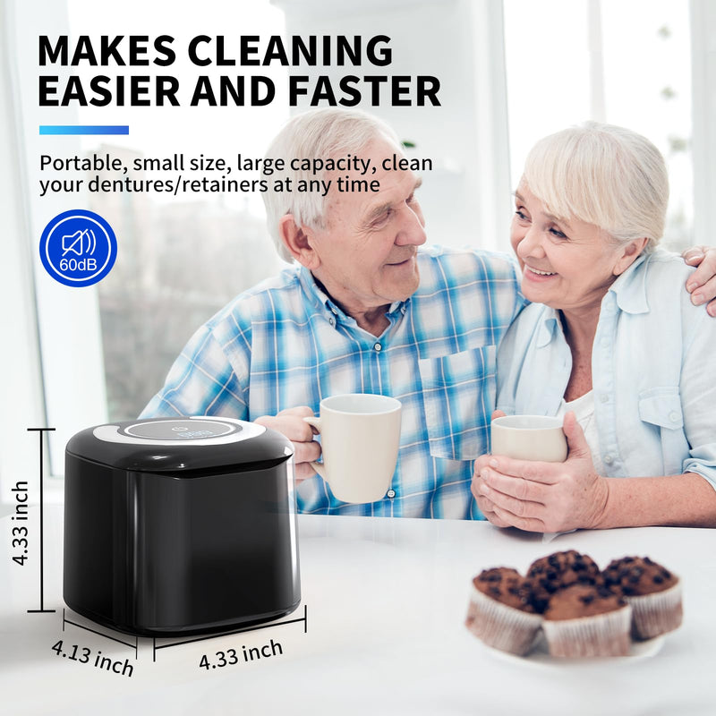 [Australia] - Ultrasonic Retainer Cleaner, 48kHz Retainer Cleaner Machine for Dentures, Night Mouth Guards, Jewelry, Aligner, Braces, 30W Dental Cleaning Pod with Digital Timer, 180ML, Dual Cleaning Mode 