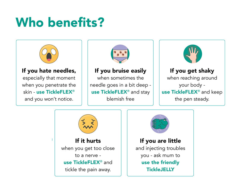 [Australia] - Insulin Pen Needle Injection Aid - Patent Pending Award Winning Universal Fit Add-on for Standard Pen Needles for Reducing Pain, Bruising and Anxiety (TickleFlex) TickleFlex 