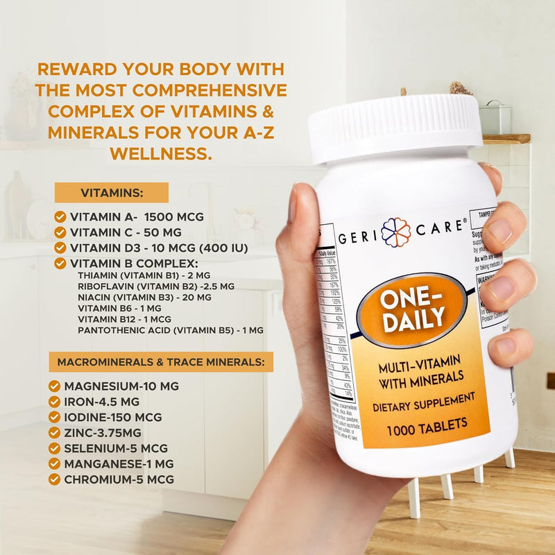 GeriCare One-Daily Multivitamins with Minerals for Men & Women (1000 Tablets) High-Potency Multi-Vitamin & Multimineral Dietary Supplement for Immunity, Energy| Complete Daily Nutritional Support 1000 Count (Pack of 1)
