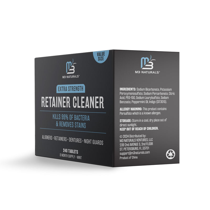 Denture Bath and Retainer Case & Retainer Denture & Dental Appliance Cleaner Tablets with Minty Fresh Flavor (8 Month Supply)