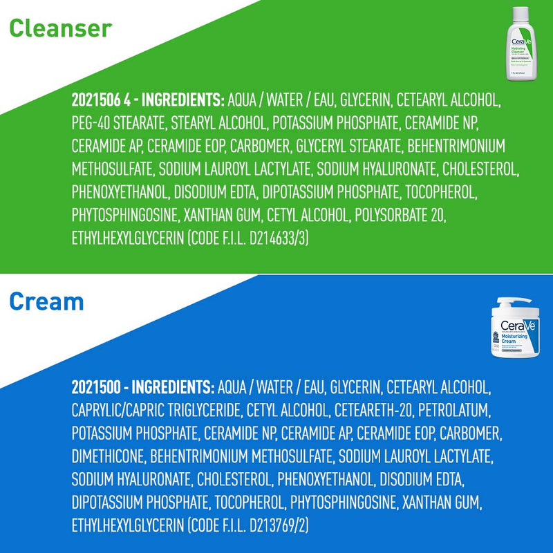 CeraVe Moisturizing Cream & Hydrating Facial Cleanser Set for Dry Skin | Travel Essentials Combo Pack with 1oz Cleanser and 16oz Cream with Pump For Dry Skin Relief