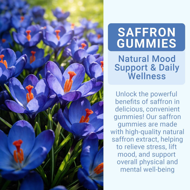 Calm Mood Gummies for Kids & Adults | Saffron, Passion Flower, Magnesium, Omega-3, B12 | Supports Mood & Focus | 60 Raspberry Flavour Gummies | Vegan & Gluten Free