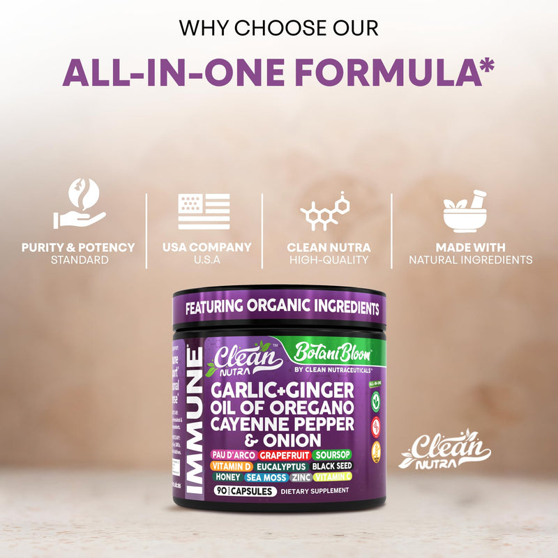[Australia] - Clean Nutra Garlic Ginger Oil of Oregano Cayenne Pepper Grapefruit Soursop Black Cumin Sea Moss Black Pepper Vitamin C and Zinc VIT C Detox Gut Health Black Seed Cleanse 90 Vegan Capsules 
