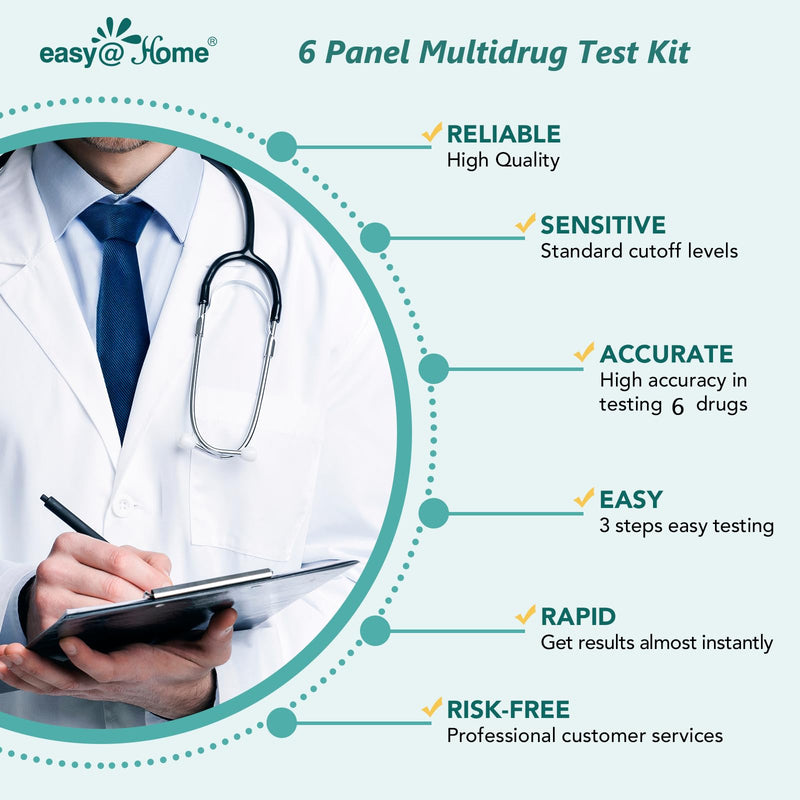 Easy@Home Multi-Drug Screen Test: Check for Buprenorphine (BUP), Cocaine (COC), Morphine (MOR), Methadone (MTD), Oxazepam (BZO), Oxycodone (OXY) -#EDOAP-865 (6 Pack) | Testing for Buprenorphine (BUP), Cocaine (COC), Morphine (MOR), Methadone (MTD), Oxa...
