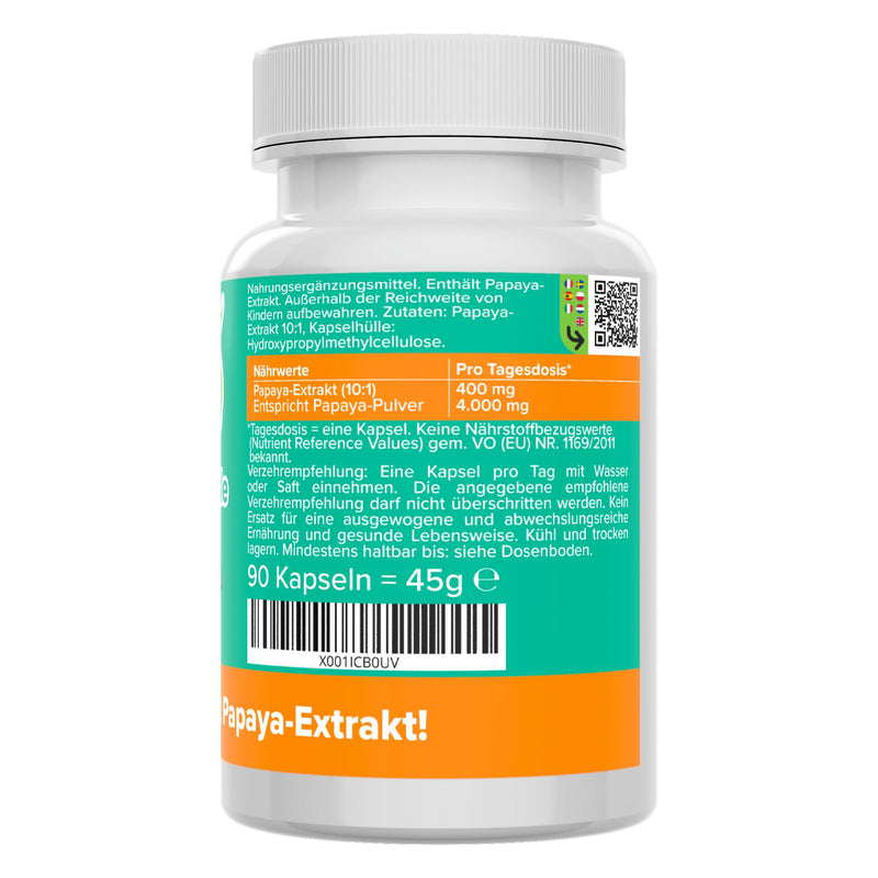 [Australia] - Papaya capsules - high dosage - 400 mg extract (10:1) - high proportion of enzymes & papain - quality from Germany - no additives - vegan - laboratory tested - Vitamineule® 