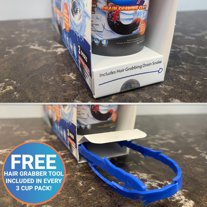 [Australia] - Drain Opener Powder | Hair Drain Clog Remover | Drain Cleaner For Toilets, Sinks, Tubs - Septic Safe | 3 Uses + Hair Snake 1 Pack 