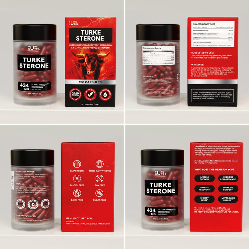 [Australia] - Turkesterone Supplement for Men - Organic Turkesterone Supplement for Muscle Growth w/Fadogia Agrestis Pterostilbene | Complexed Turkesterone Powder | 120 Turkestrone Vegan Capsules 2 Packs 