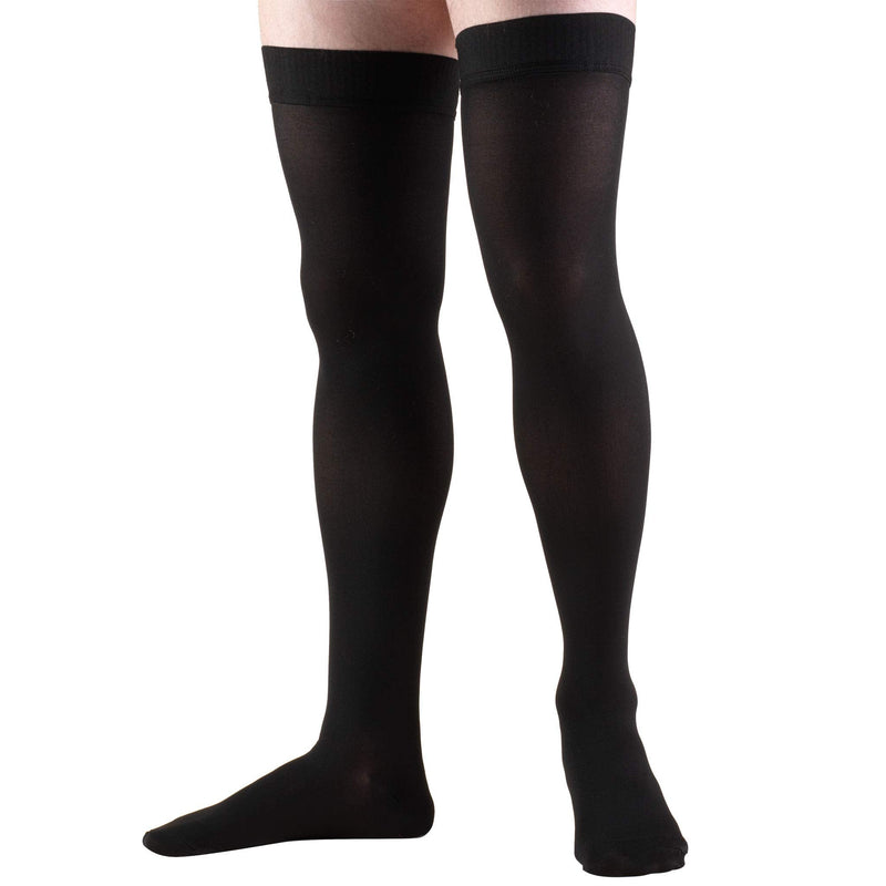 [Australia] - Truform 30-40 mmHg Compression Stockings for Men and Women, Thigh High Length, Dot-Top, Closed Toe, Black, Large Large (1 Pair) 