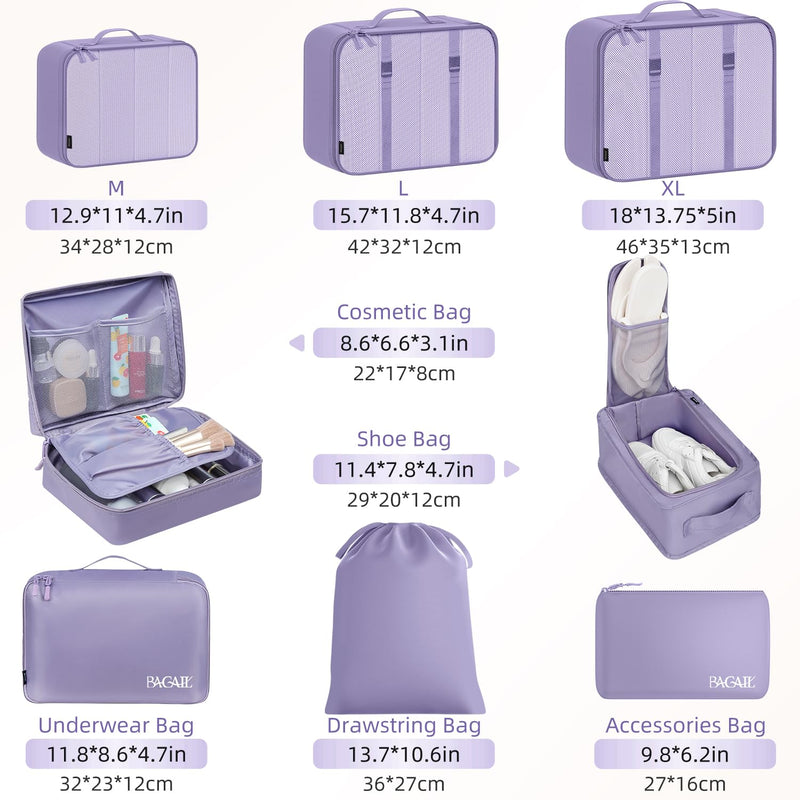 BAGAIL 8 Set Packing Cubes Luggage Packing Organizers for Travel Accessories-Dusty Purple Dusty Purple