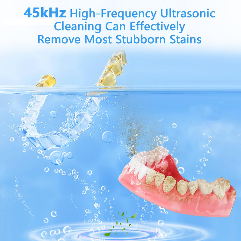 Dental Ultrasonic Retainer Cleaner Machine–Cleaning for Night Guards | 45kHz sonic deep cleaning,for retainers aligners,braces toothbrush heads jewelry,travel design,304 stainless steel tank White