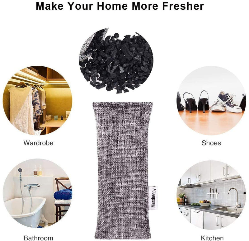 [Australia] - Marsheepy Natural Bamboo Charcoal Bags, Shoe Deodorizer and Odor Remover / Eliminatorr, 100% Smell Remover (60g X 6 PACK) Gray 