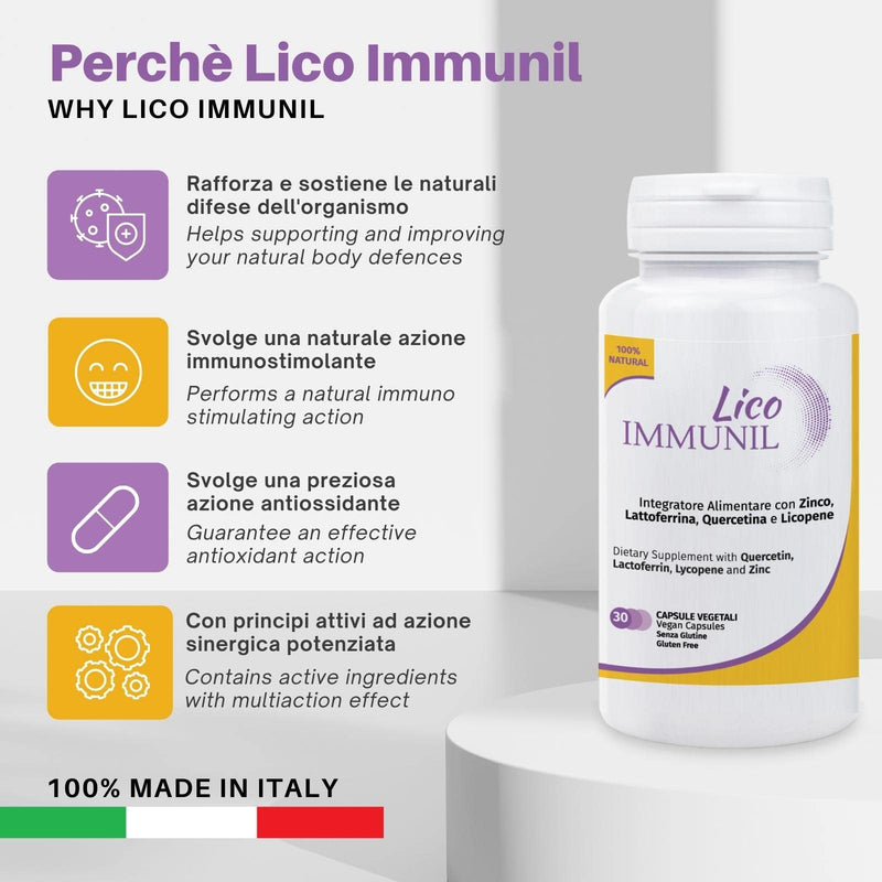 Lico Immunil Immune System Support Supplement | Quercetin, Lactoferrin, Zinc, Lycopene | Natural Immune Support | Immune Booster | 30 Vegetables Caps