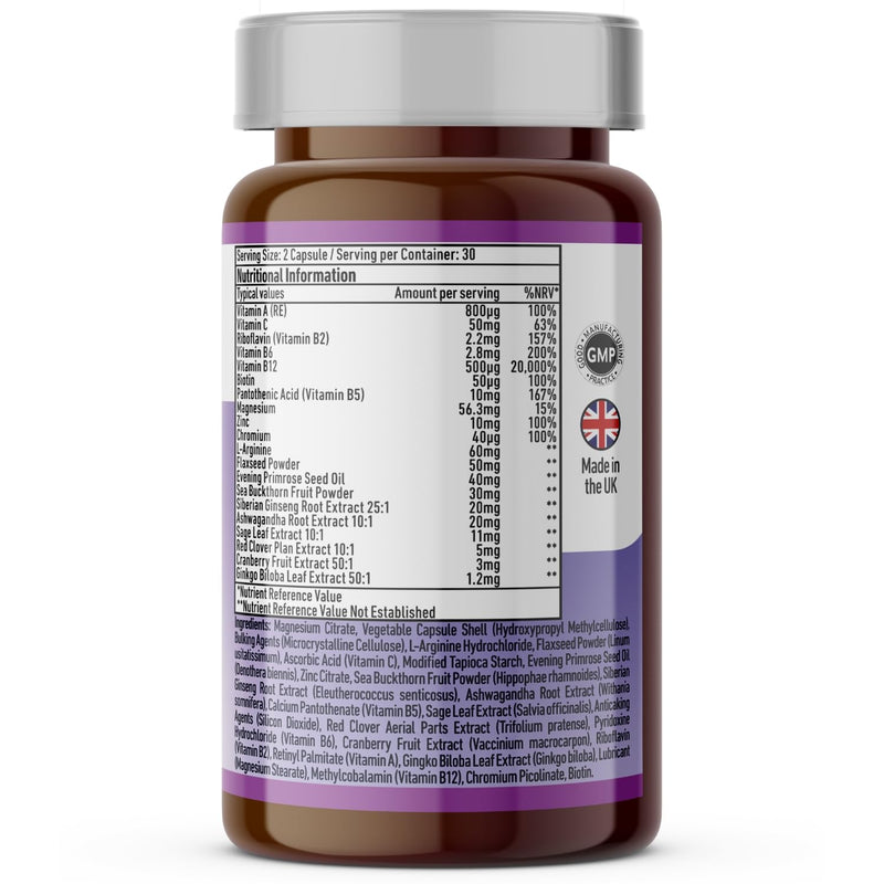 Vedic Menopause Supplement | 20 Vitamins, Minerals & Herbs- Red Clover, Sage, Primrose, Flaxseed, Ginseng | Perimenopause, Menopause Support- Hot Flashes Relief, Mood Swings, Fatigue | UK Made, Vegan