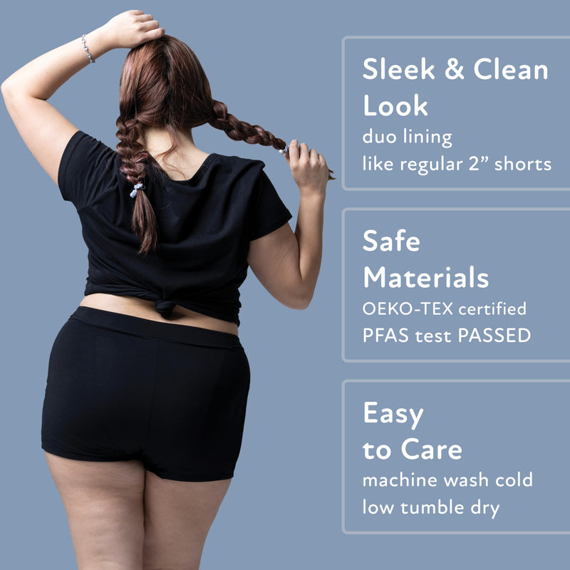 [Australia] - Overnight Period Shorts for Women - 2" Absorbent Sleep Period Boyshorts Heavy Flow Medium Black 