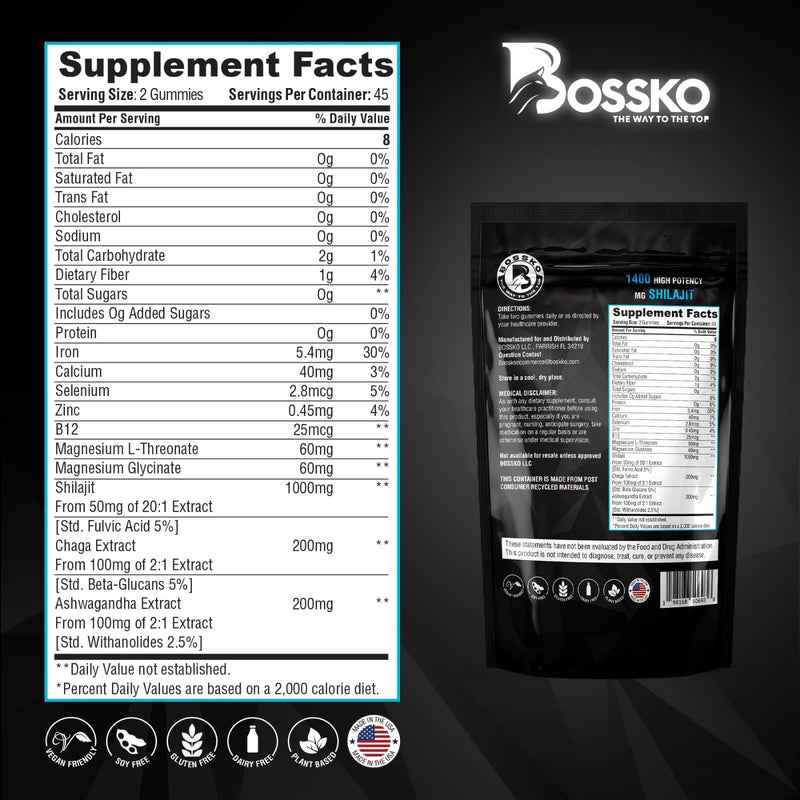 [Australia] - 1400 mg Shilajit Gummies Organic with Magnesium Glycinate L-Threonate B12,with Lab Test | 85+ Trace Minerals Fulvic Acid,45 serving Pure Himalayan Shilajit for Men & Women | Sugar-Free, 90 count 