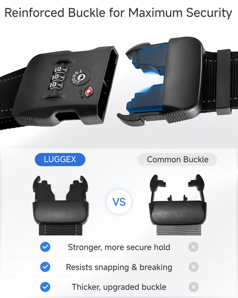 LUGGEX Luggage Straps TSA Approved+Leather Luggage Tag 1 Pack, Travel Essentials Kit (Black&Brown)