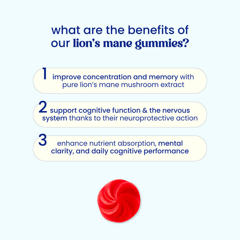 Jelly Pills Lion's Mane Gummies with Black Pepper - 70 Vegan Gummies - No Added Sugar - Berry Flavour - Focus, Concentration & Mental Clarity