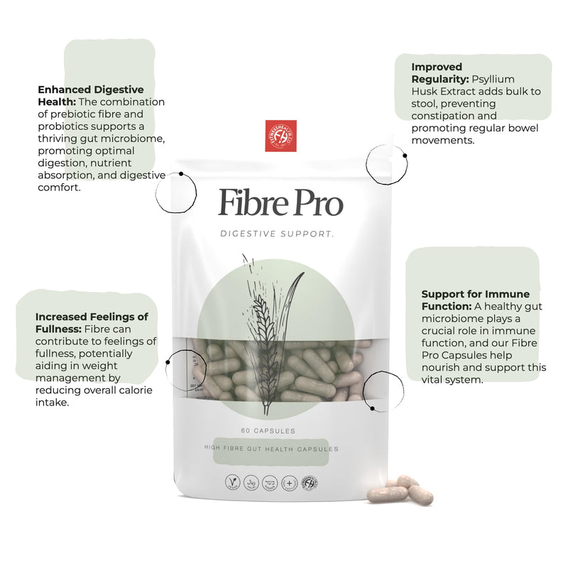 Fibre Pro Complex Capsules - Inulin Powder - Husk Powder - Lactobacillus Acidophilus for Digestive System - Supplement 60 Capsules