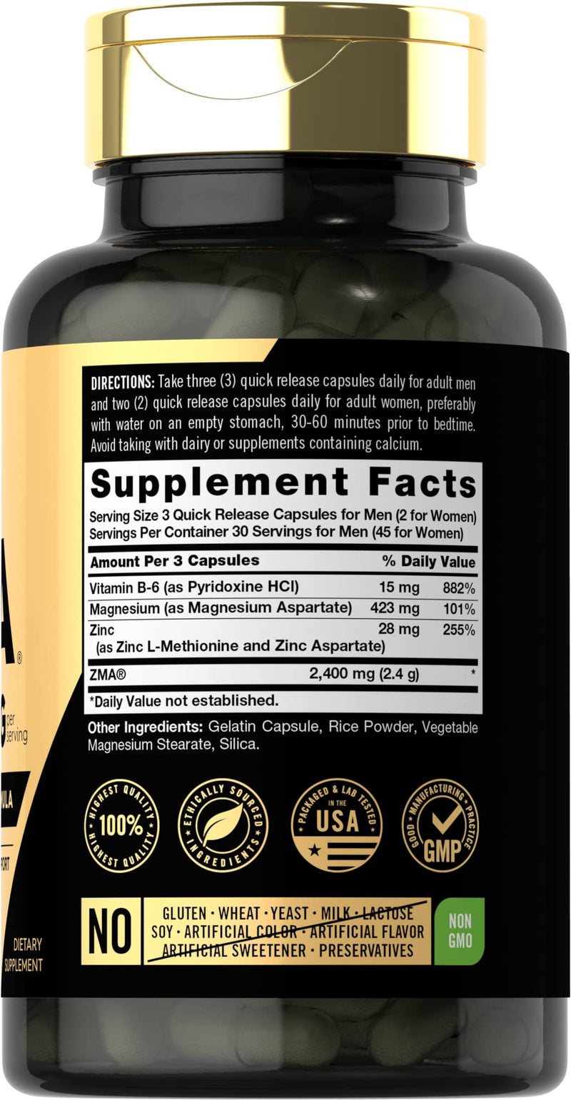 Carlyle ZMA Supplement for Men and Women | 90 Capsules | Zinc, Magnesium & Vitamin B6 | Non-GMO, Gluten Free