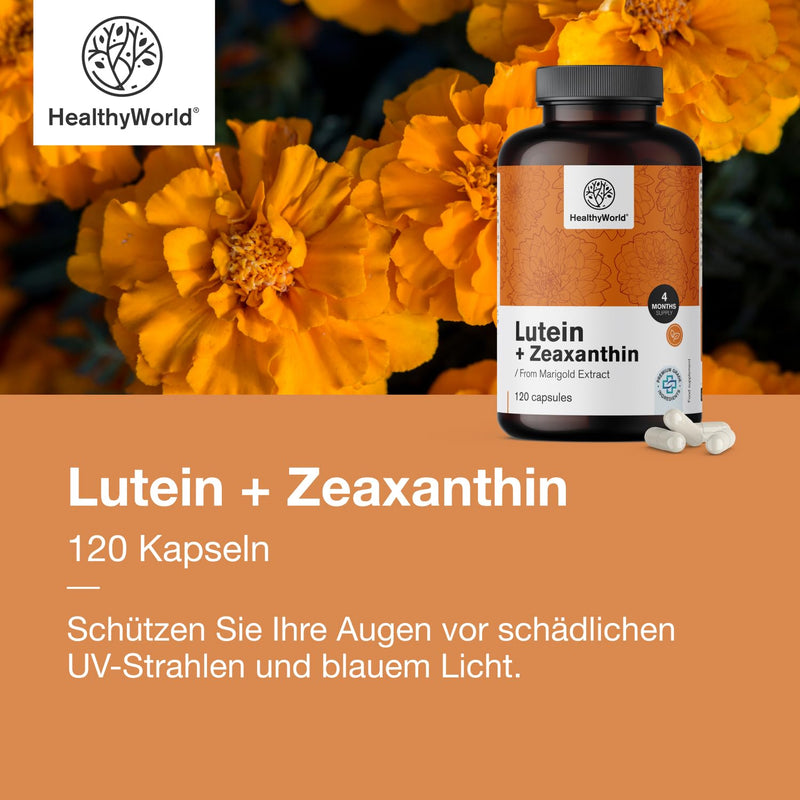 [Australia] - HealthyWorld® Lutein + Zeaxanthin - 120 vegetable capsules - 2 natural carotenoids - 32 mg lutein and 2 mg zeaxanthin per daily dose - for 2-4 months - support for vision and eyes 
