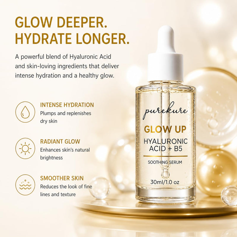 Hyaluronic Acid Serum for Dry & Sensitive Skin – Organic, Deep Hydration + Vitamin B5 for Barrier Repair, Lightweight Face Serum for Fine Lines & Smooth Skin, Non-Greasy, 30 mL