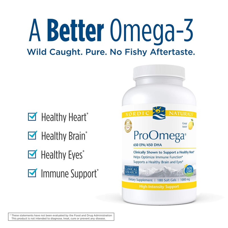 [Australia] - Nordic Naturals ProOmega, Lemon Flavor - 180 Soft Gels - 1280 mg Omega-3 - High-Potency Fish Oil with EPA & DHA - Promotes Brain, Eye, Heart, & Immune Health - Non-GMO - 90 Servings 180 Count (Pack of 1) 