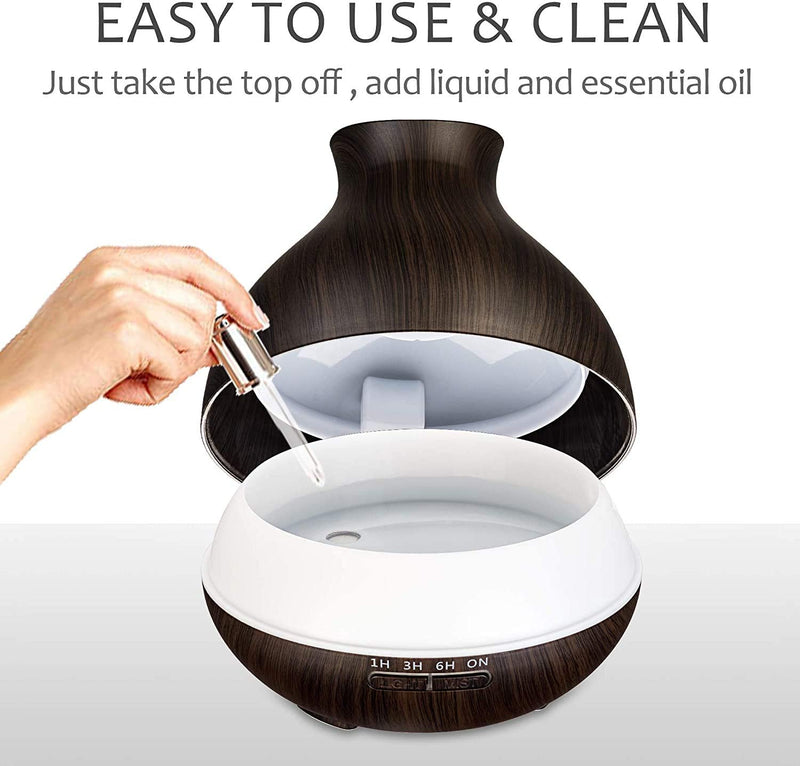 [Australia] - BZseed Aromatherapy Essential Oil Diffuser, 550ml Ultrasonic Fragrant Oil Large Room Humidifier, Diffusers for Home with Timer and Waterless Auto-Off, 7 Color LED Lights,Cool Mist Humidifiers Dark Brown 