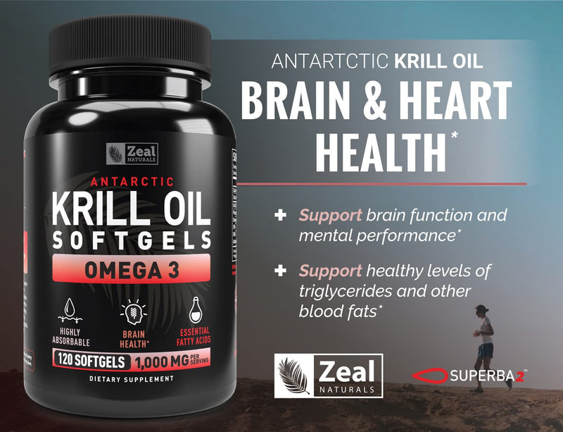 [Australia] - Antarctic Krill Oil 1000mg (120 Softgels) Omega 3 Krill Oil Supplement with EPA, DHA & Astaxanthin - Omega 3 Fish Oil for Joint, Brain, and, Heart Support for Men and Women 120 Count (Pack of 1) 