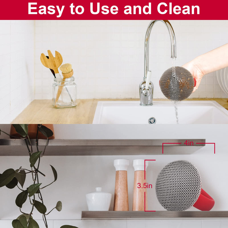 [Australia] - Cast Iron Scrubber, 316 Stainless Steel Chainmail Scrubber with Handle, Chain Mail Scrubber Cast Iron for Cleaning Cast Iron Skillets, Pans,Griddles, Frying Pans, Cast Iron Cookware Standard Red 