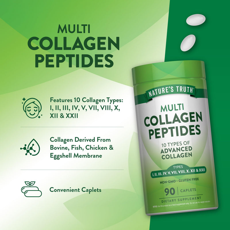 Nature's Truth Collagen Peptide Pills | for Women & Men | 10 Types of Collagen | With Vitamin C | 90 Count | Non-GMO & Gluten Free Supplement