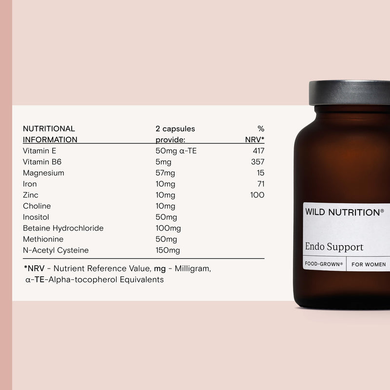 WILD NUTRITION Food-Grown Endo Support | Endometriosis Supplements | Magnesium & Iron for Energy Support | Vitamin B6 & Zinc for Antioxidant & Immune Support