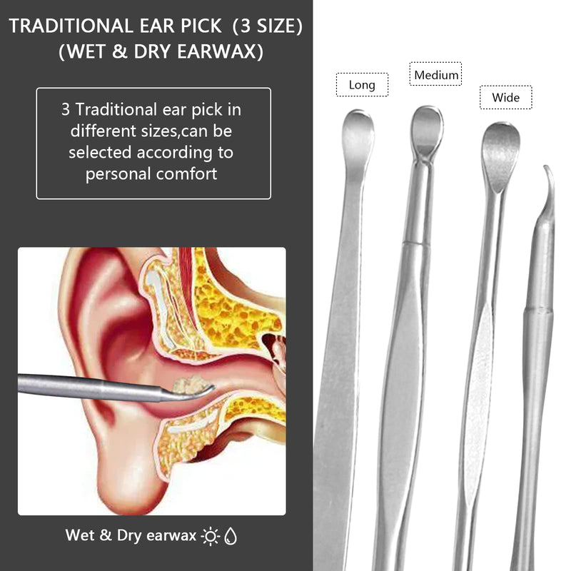 8 Pcs Ear Wax Removal Kit,Professional Double-Headed Ear Pick Earwax Removal Tools,316L Stainless Steel Ear Cleaner Curette with Cleaning Brush and Storage Box,Suit for Kid Adult(Silver) Silver Plastic Case