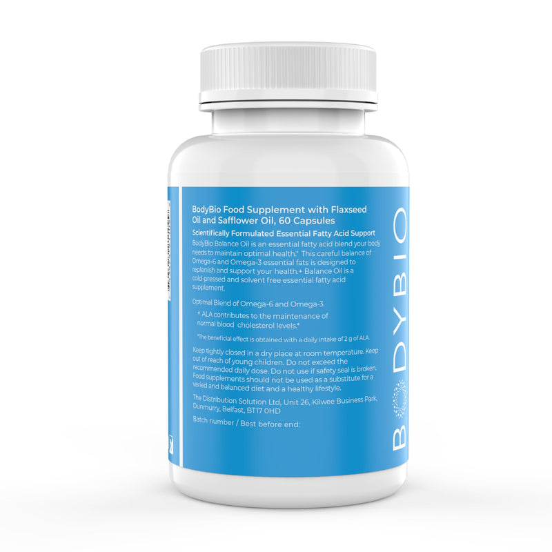 BodyBio Omega 3 + 6 | Essential Fatty Acids | Safflower and Flax Seed Oil Blend | Cold Pressed | LA & ALA Fatty Acid | Balance Oil 60 Softgels 60 count (Pack of 1)