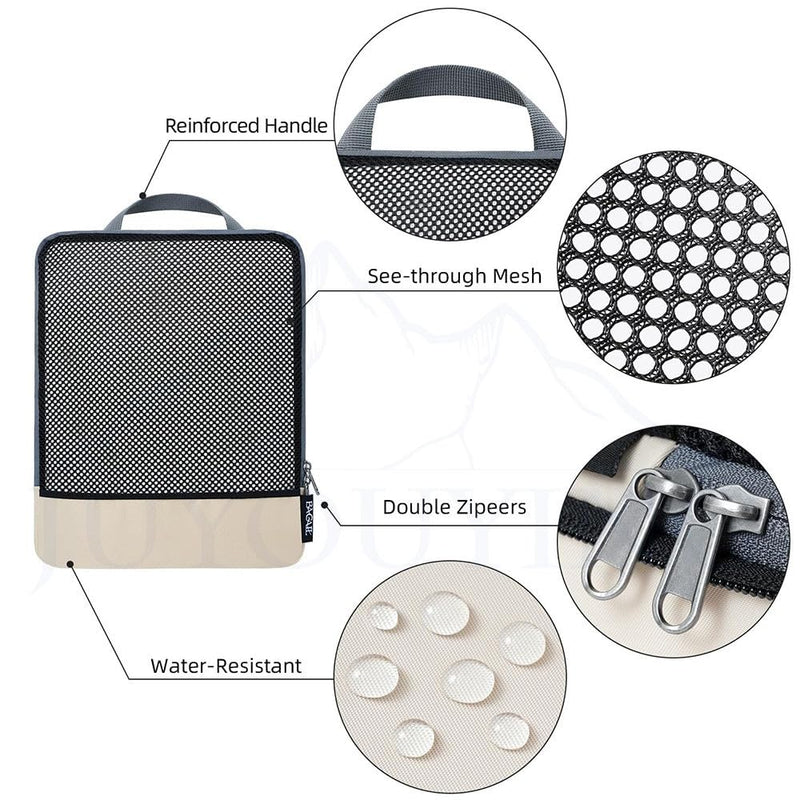 6 Set Lightweight Compression Packing Cubes with Packing List, Anti-Tearing Expandable Organizer Bags for Travel,(Beige) Beige