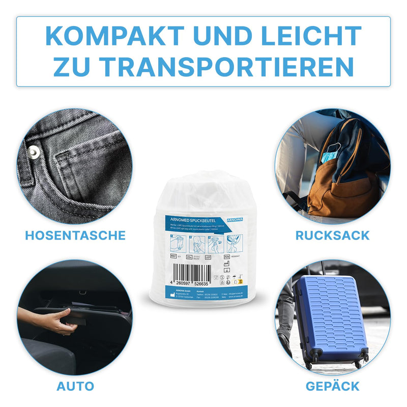 [Australia] - 25x ARNOMED spit bags, liquid-tight LDPE vomit bags, leak-proof spit bags with ring, spit bags 2000 ml, vomit bags for travel and pregnancy sickness, vomit bags for children and adults 25 
