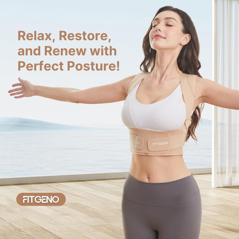 [Australia] - Fit Geno Posture Corrector for Women Invisilite: Invisible Lightweight Back Brace for Neck Shoulder & Upper Back Pain Relief - Improve Posture Correct Hunchback Slouching Under Clothes Medium Beige M (Under Bust 34"- 38") 
